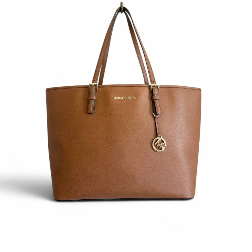 Michael‎ Kors Jet Set Travel Large Tote Acorn Saffiano Leather Brown Bag - Picture 8 of 9